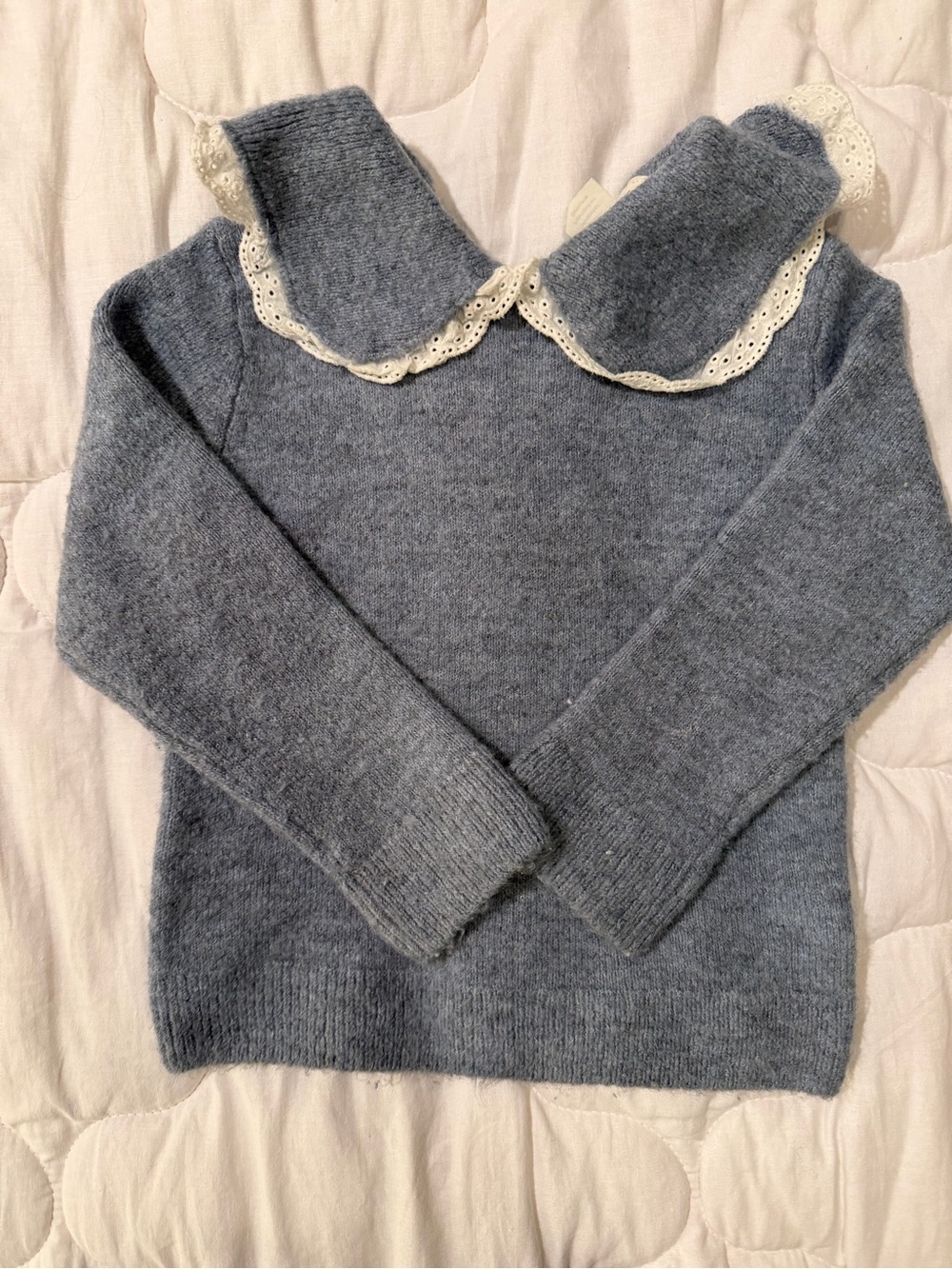 H&M Blue Knit Sweater with Lace Peter Pan Collar
